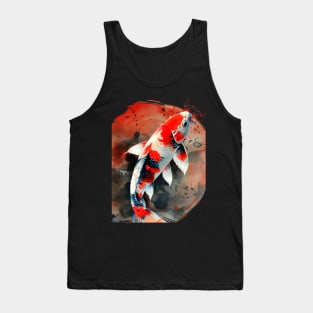 Koi Pond: Showa Sanshoku Koi captivating in their endless variety on a dark (Knocked Out) background Tank Top